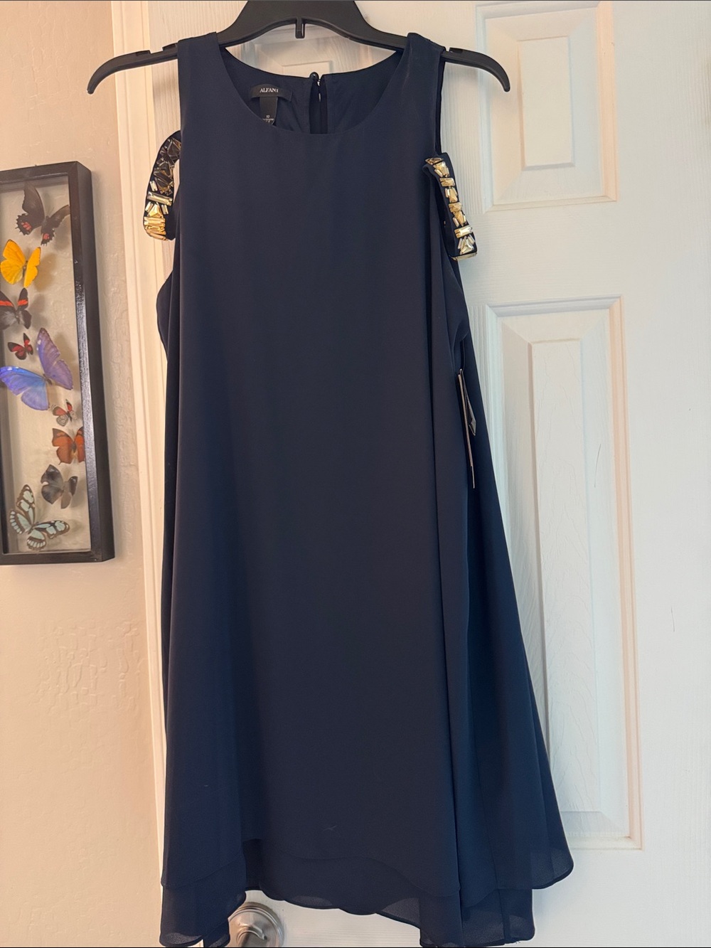 NWT Stunning! Alfani A Line Cocktail Dress Cold Shoulder Beaded Detail